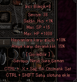 15 ATEŞ 10 HAYVAN 1K HP 33 LVL BILEZIK