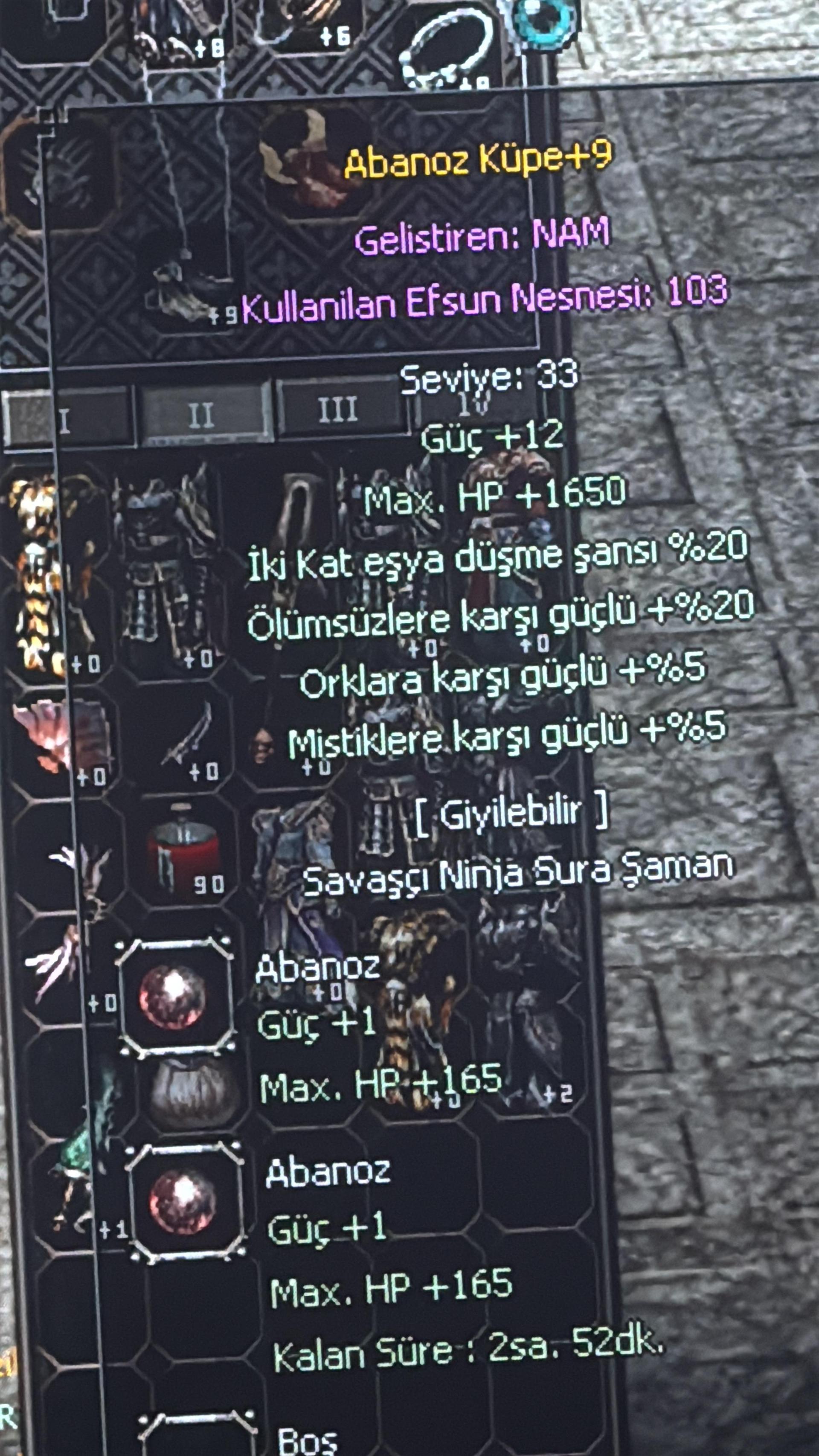 +9 abonoz 20 eşya 20 ölümsüz