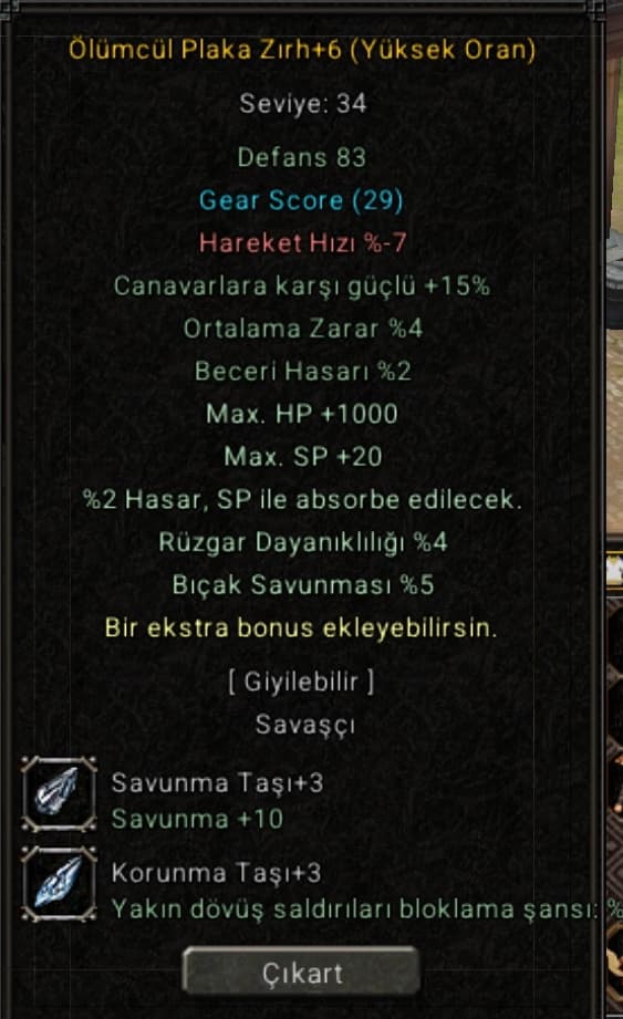 +6 Yüksek oran ölümcül plaka zırh (+3 taşlı)