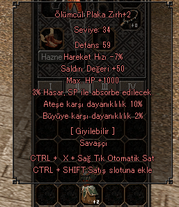 ÖLÜMCÜL PLAKA ZIRHI 50 STR 10 ATEŞ 1K HP