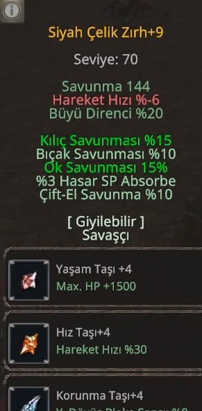 4 savunmalı +9 sıyah celık