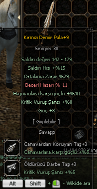 +9 29 ORTALAMA GÜÇ KRİTİK KIRMIZI DEMİR PALA +3 TAŞLI