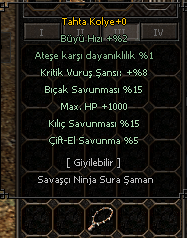 15 KILIÇ 15 BIÇAK 5 ÇİFT EL 8 KRİTİK 1K HP 5/5 TAHTA KOLYE  TEKLİF