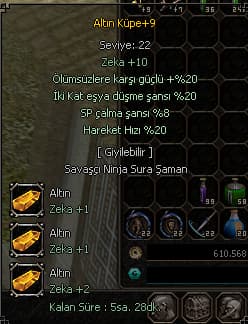 +9 ALTIN KÜPE 20 EŞYA 20 ÖLÜMSÜZ 20 HAREKET HIZI