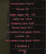Kırmızı Demir Pala +9 (Farmlık Efsun)