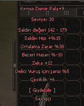 Kırmızı Demir Pala +9 (Delici Çeviklik)
