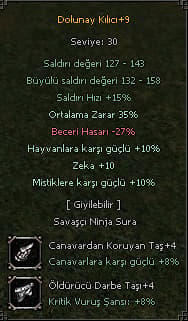 +9 Dolunay Kılıcı 35 Ort 10 Zeka 4 Taş