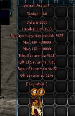 160 SEVİYELİK ŞAMAN ZIRHI