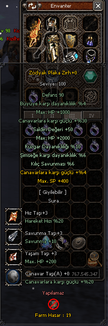 zodyak plaka +0 6.7 efsunlu canavar taşlı farm hasar 19