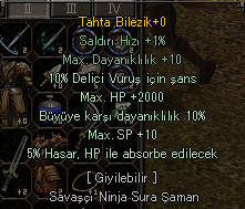 2K HP, 10 BÜYÜ, 10 DELİCİ, 5 HP ABSORBE ELİT BİLEZİK TEKLİF