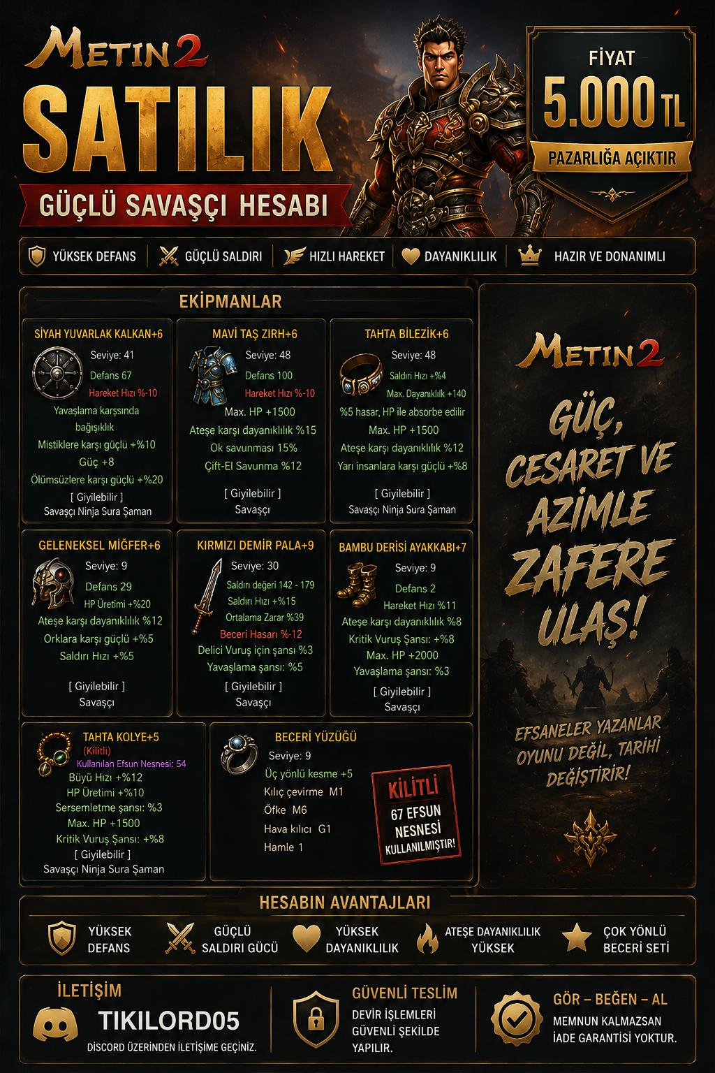 56LVL DOYUM CANAVARI 5K HASAR HAZIR İTEMLİ BEDENSEL