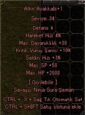 2K HP 10 KRİTİK %1 SALDIRI HIZI AYAKKABI