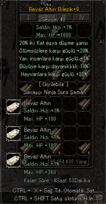 +9 BAB 20 ÖLÜMSÜZ 20 EŞYA 10 BÜYÜ 20 HAYVAN 1 YARI TEKLİF