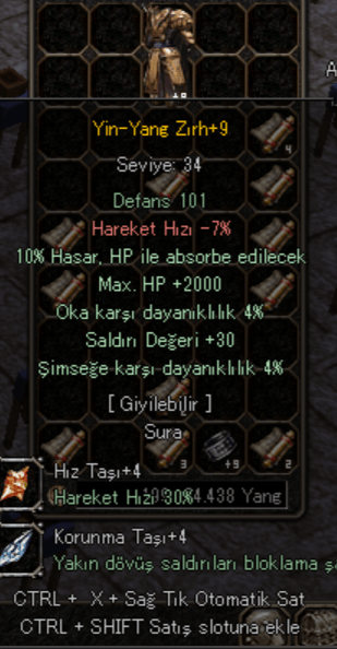 +9 YİN YANG ZIRH ELİT 2K HP 10 HP ABSORBE 30 STR TEKLİF