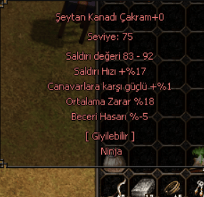 Şeytan Kanadı Çakram +0 (75 Level Oyunda Tek) TEKLİFLE GEL