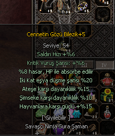20 EŞYA 15 ATEŞ 10 ŞİMŞEK 8 HP ABS +5 CENNET BİLEZİK