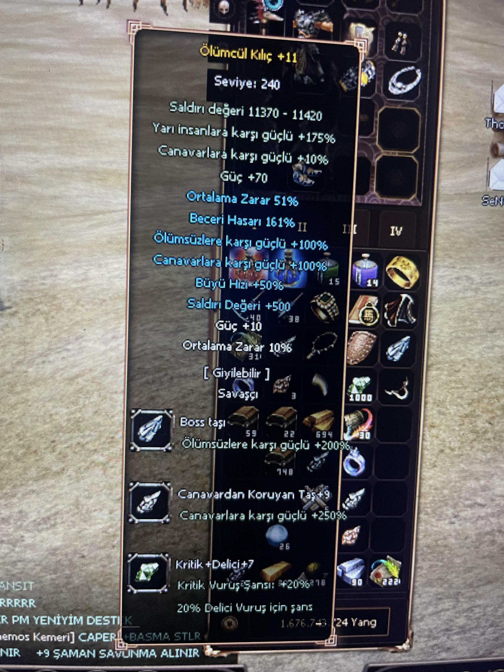 9 taşlı +11 ölümcül full edit iç item TEKLİF