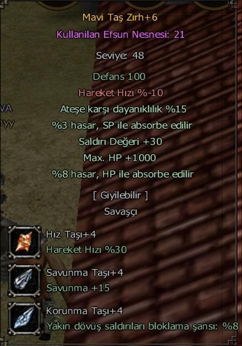 15 Ateş, 1000 HP, 30 STR, +4 Full Taşlı Mavitaş