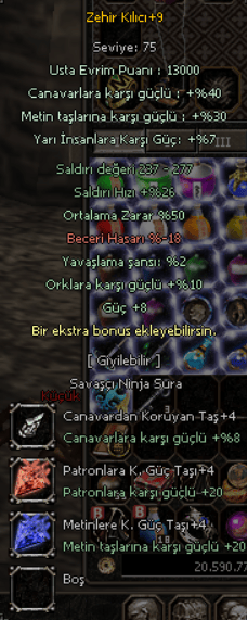 +9 ZEHİR 50 ORT GÜÇ 8 FUL EVRİM FUL TAŞ