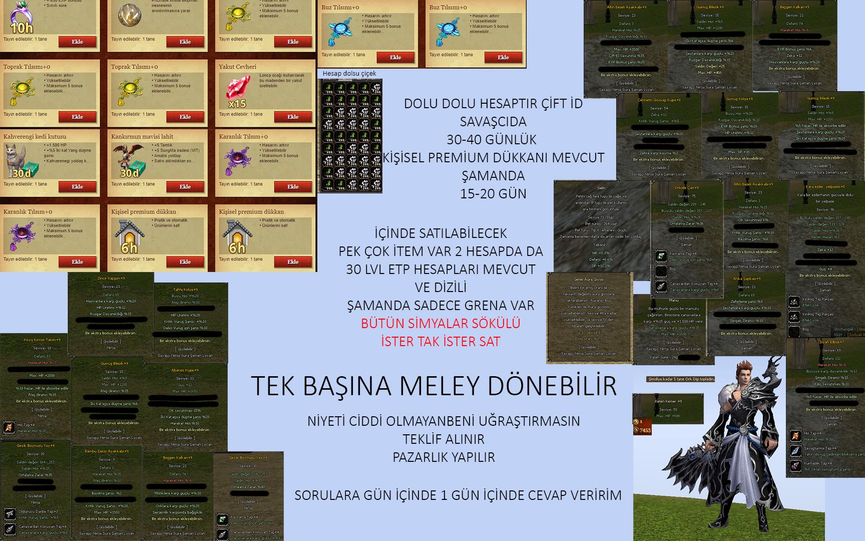 5 KARAKTER DOLUSU İTEMLİ FULL + FULL 2 İD HESAP (180 GÜN NAZAR)