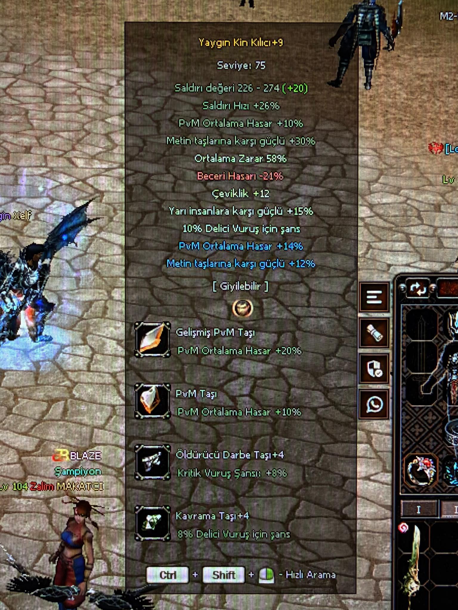 +9 Yaygın Kin Kılıcı 58 ORT 14 PVM 12 METiN Gelişmiş PVM TAŞI BASILI !