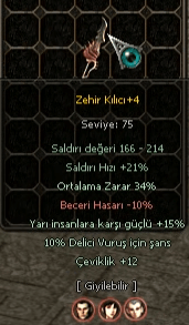ZEHİR KILICI 34 ORT 15 YARU 10 DELİCİ 12 GÜÇ ANINDA TESLİM AKTİFİM