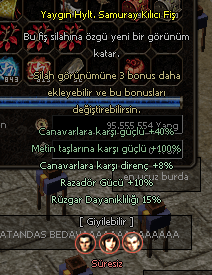 samuray silah fişi süresiz canavar ve razador efsunlu 75 tl