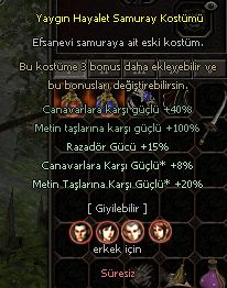 samuray zırh canavar razador metin ful oran efsun 75 tl