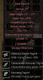 +9 ZEHİR  34 ORT. 20 ÖLÜMSÜZ 12 GÜÇ 7 ÇEVİKLİK