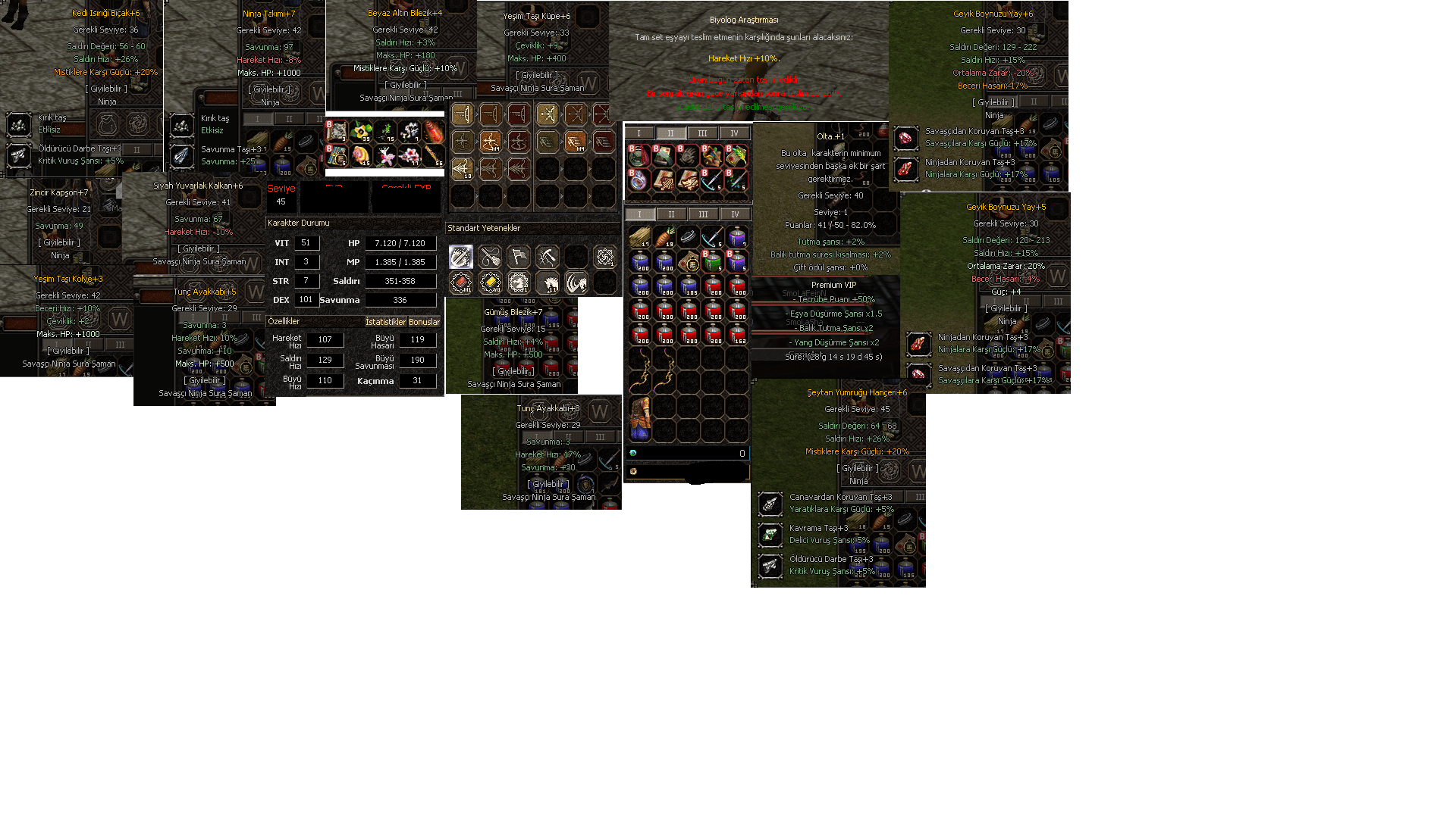 46 ninja (itemli) 33 ve 30 shaman 31 sura (itemli) 19 ninja