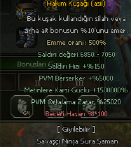 500 EMİŞ 2 ADET KUŞAK 2 ADET AURA SON SEVİYE