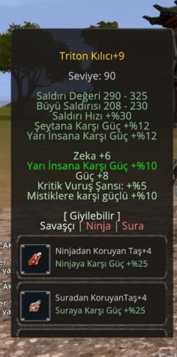 ELİT +9 TRİTON 10 YARI 8 GÜÇ 5 KRTK 6 ZEKA 4 KARAKTER TAŞ