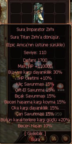 110 LEVEL SURA ZIRHI TEK FİYAT