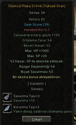 +6 Yüksek oran ölümcül plaka zırh (+3 taşlı)